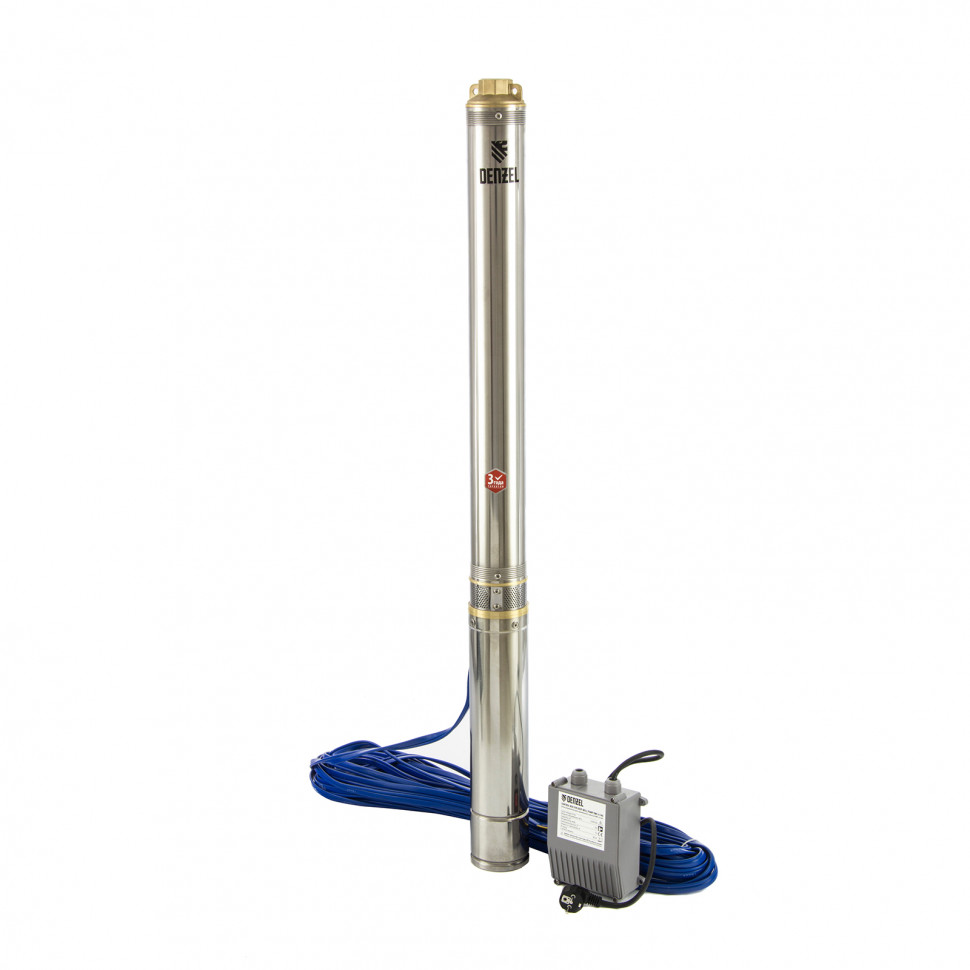 Скважинный насос DWC-4-140, центробежный, d 4 , 2000 Вт, 6000 л/ч, напор 140 м Denzel