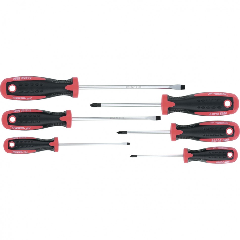 Фото Набор отверток, сталь S2, двухкомпонентные рукоятки, 6 шт Matrix Professional