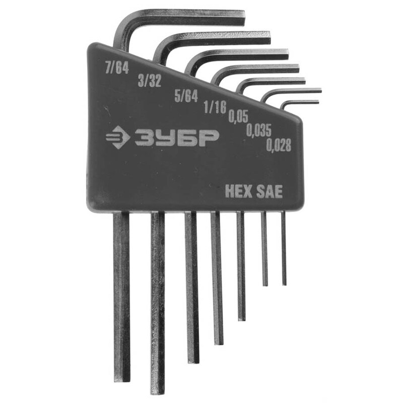 Фото Набор ключей имбусовых для точных работ, Cr-V,HEX SAE 0,028,0,035,0,05,1/16,5/64,3/32,7/64,7шт Зубр 27475-H7
