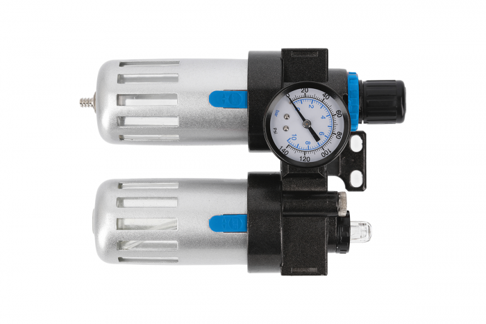 Фильтр- регулятор с манометром и лубрикатор пневматический 1/4", 90см?/60см?, 9 бар/135 PSI HOEGERT