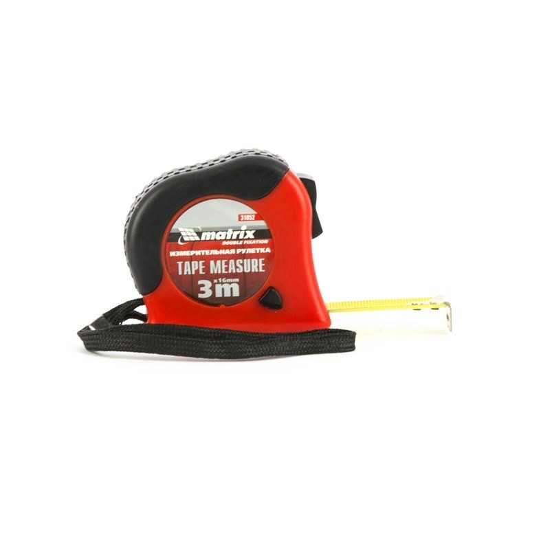 Рулетка Double fixation, 3 м х 16 мм, обрез. корпус, двойная плавная фикс. Matrix