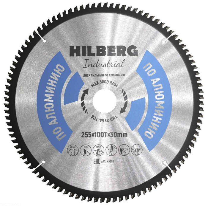 Фото Диск пильный Hilberg Industrial Алюминий 255*30*100Т