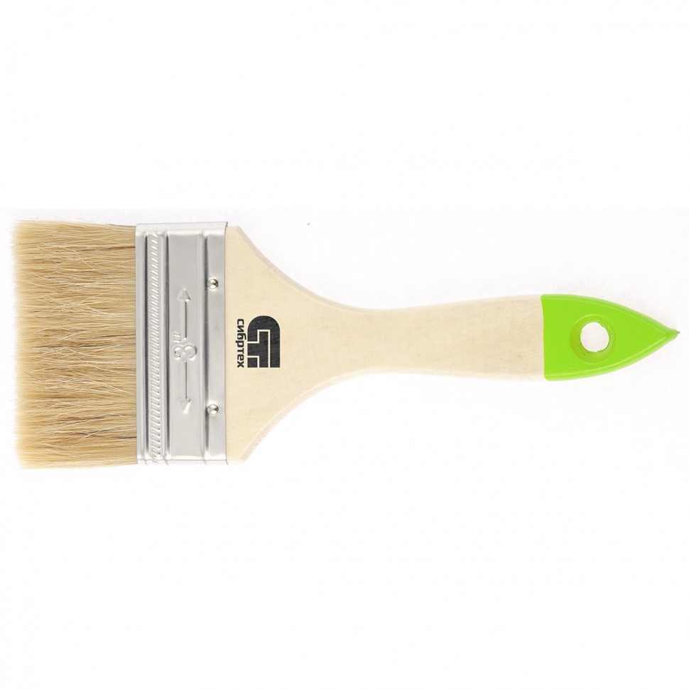 Фото Кисть плоская 75 мм, натуральная щетина, деревянная ручка Сибртех