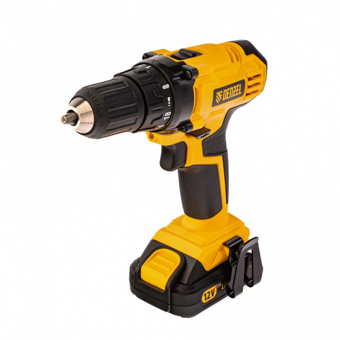 Дрель-шуруповерт аккумуляторная CDL-IB-12-02, Li-Ion, 12 В, 1,5 Ач, 2 акк. Denzel