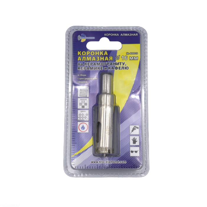 Фото Коронка алмазная по керамике и кафелю с центрирующим сверлом 16мм