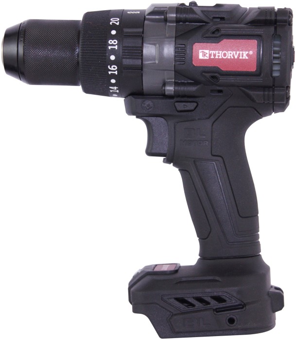 Фото Дрель-шуруповерт ударная аккумуляторная бесщёточная 1/2"DR, 21В, 160 Нм, (без АКБ и З/У), THORVIK