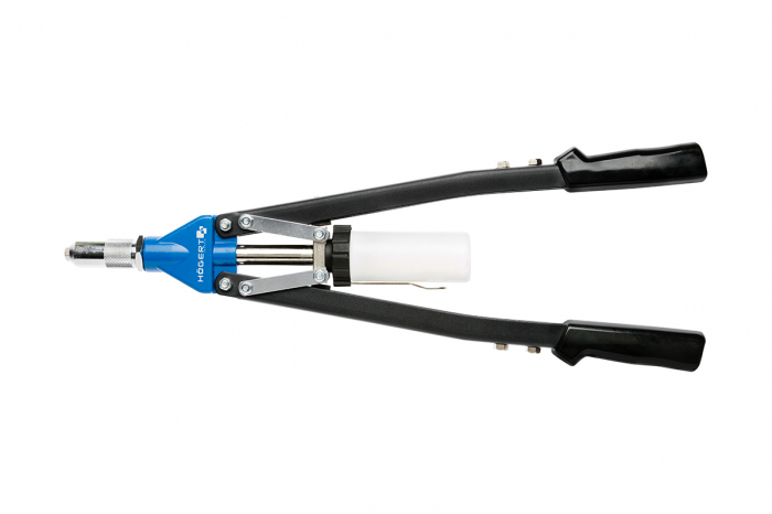 Фото Заклепочник ручной 530 мм, для стальных и алюминиевых заклепок, 5 сменных головок до 6,4 мм HOEGERT