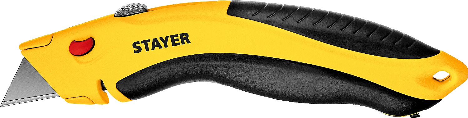 Фото Нож с автостопом STAYER трапециевидное лезвие А24, металлический, универсальныйHercules-24 0947 Professional