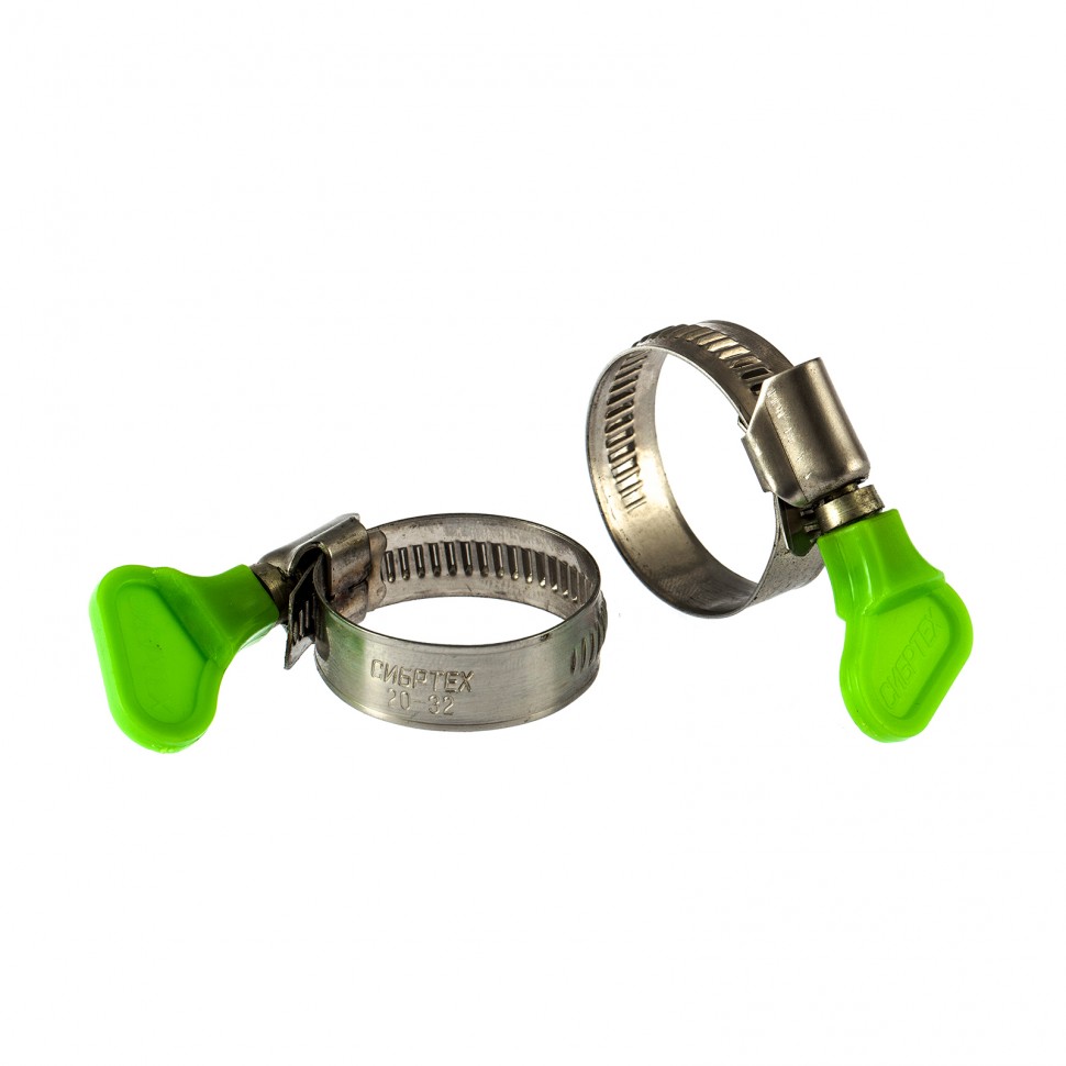 Фото Хомуты мет., червячные 20-32 мм, ширина 12 мм, W4, с ключом, 2 шт Сибртех
