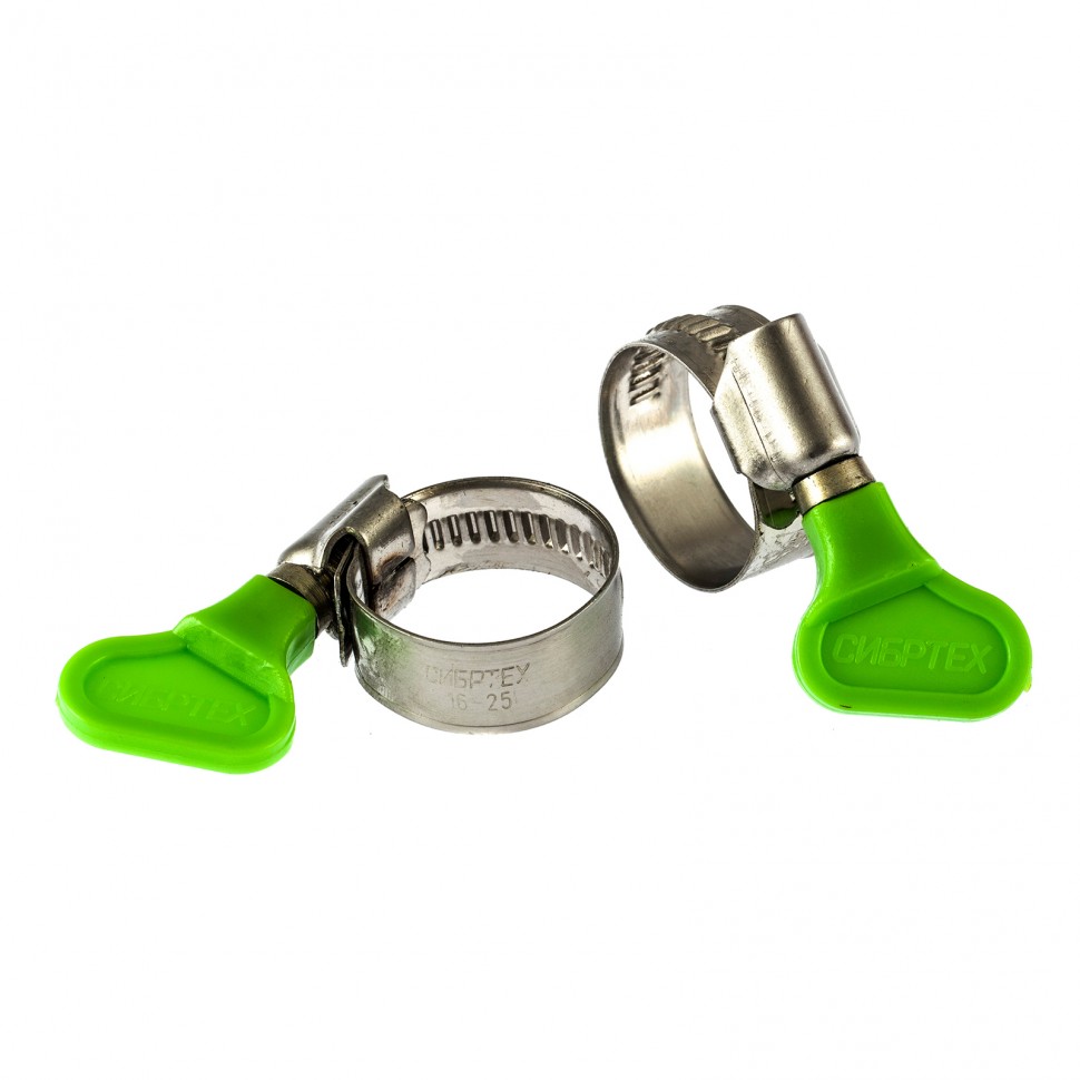 Фото Хомуты мет., червячные 16-25 мм, ширина 12 мм, W4, с ключом, 2 шт Сибртех