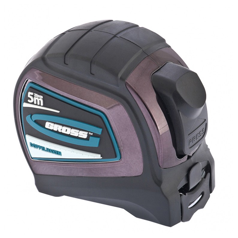 Рулетка "Doppelhaken", 5 м x 25 мм, двухст. зацеп, Нейлон, двухст. шкала, авт. фикс. Gross