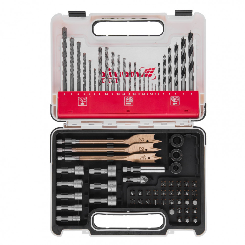 Набор сверл комб., мет. 1-6 мм, бет. 3-8 мм, дер. 3-8 мм (71 предмет) Pro Matrix