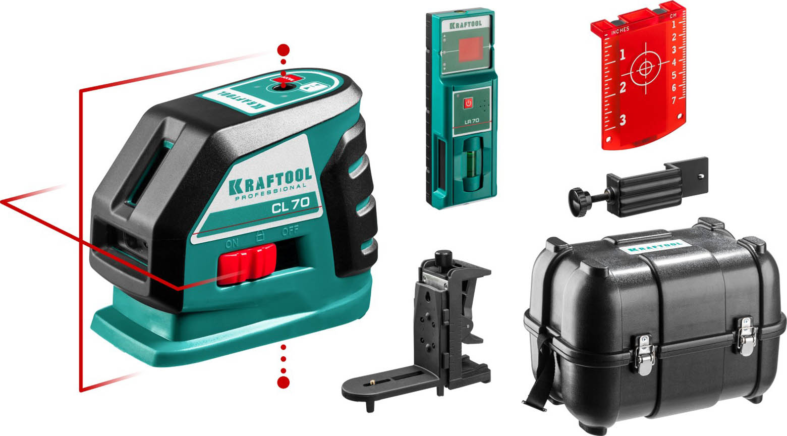 Лазерный нивелир с детектором в кейсе KRAFTOOL CL70 4 34660-4 Professional линейный