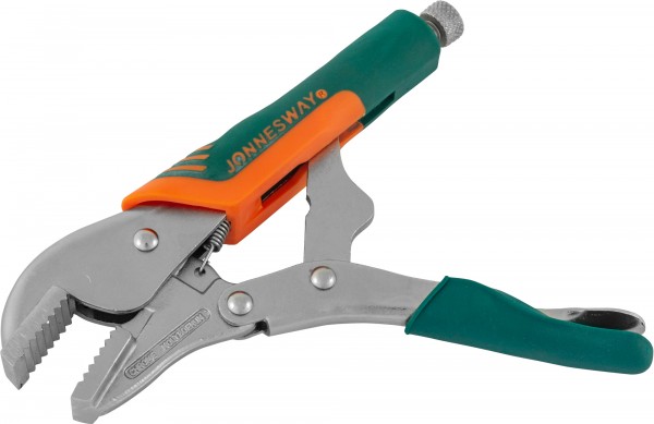 Зажим ручной с фиксацией и прорезиненными рукоятками, плоский захват, 180 мм, 0-38 мм, Jonnesway