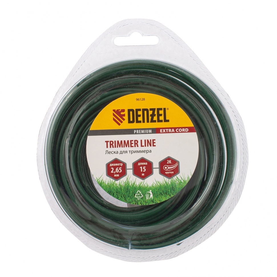 Леска для триммера, двухкомпонентная круглая 2,65 мм, 15 м Extra cord Denzel