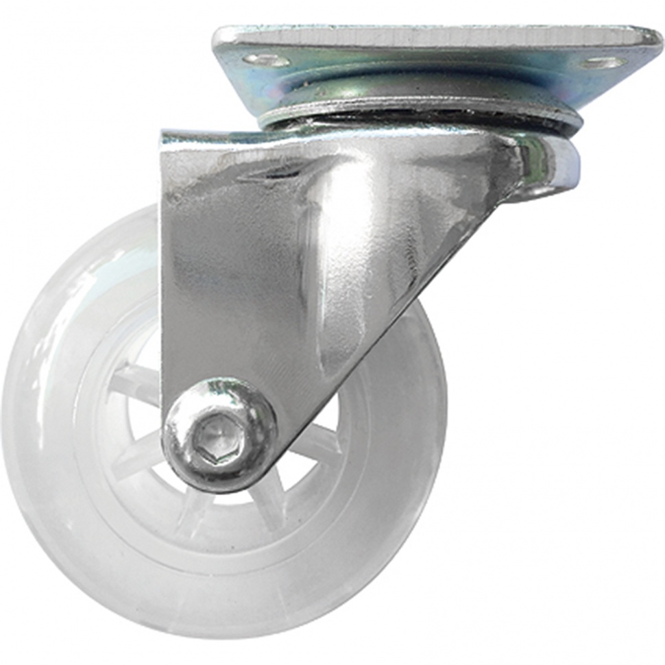 Фото Колесо ПУ прозрачное поворотное d-50 мм, крепление платформенное Сибртех