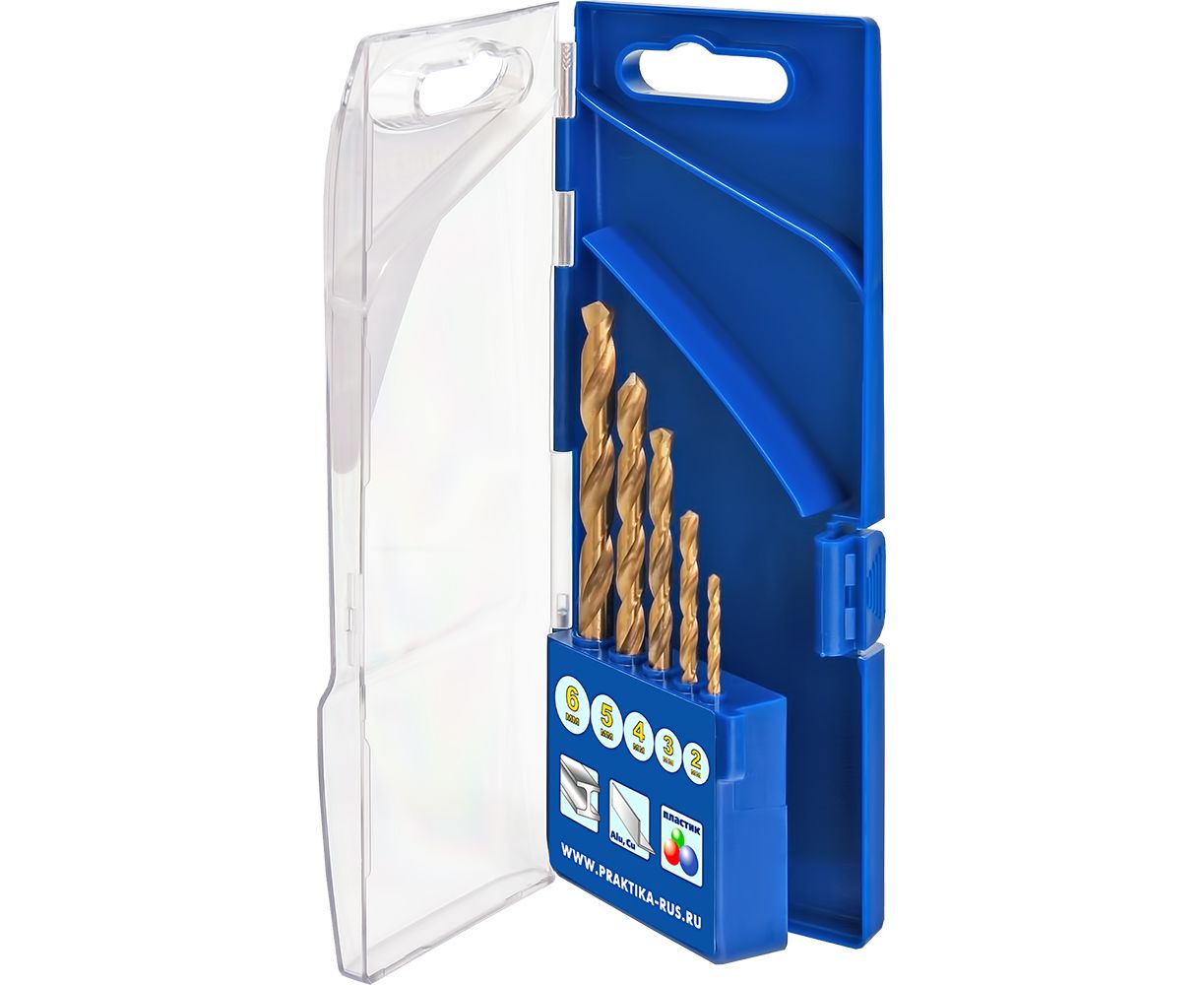Набор сверл по мет. 2-6 мм, 5 шт, кассета Практика