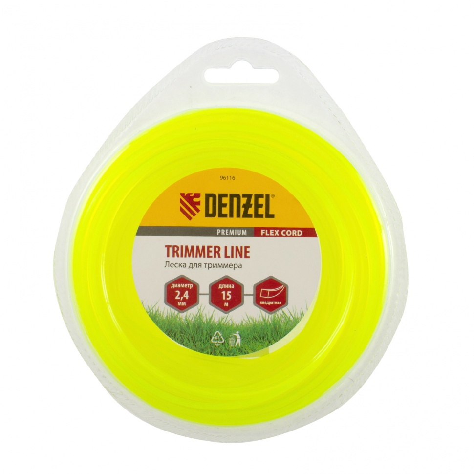 Фото Леска для триммера, квадрат 2,4 мм х 15 м, блистер Flex cord Denzel