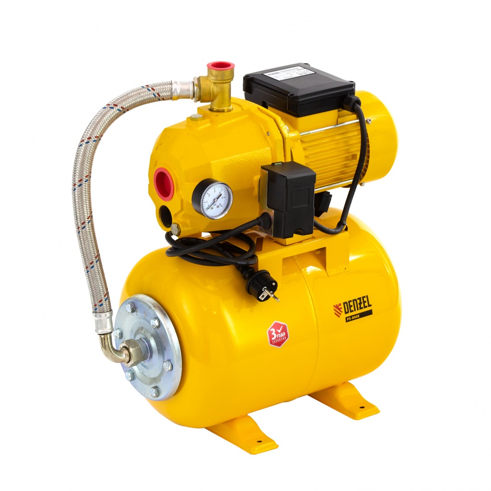 Фото Насосная станция эжекторная PSD800C, 800 Вт, 2400 л/ч, ресивер 24 л, всас. 20 м Denzel