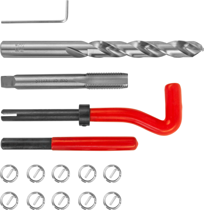 Набор для восстановления резьбы M12x1.25, 15 предметов, THORVIK