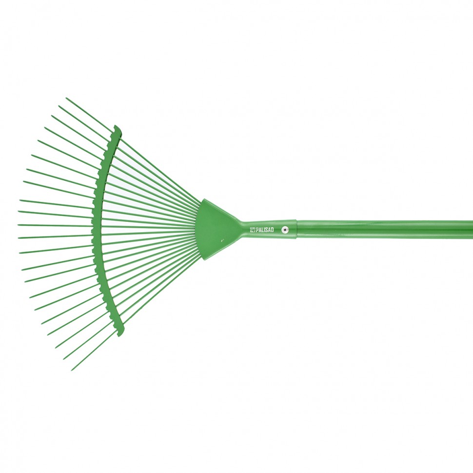 Грабли веерные стальные, 410х1500 мм, 22 круглых зуба, эмалир., стальной черенок Palisad