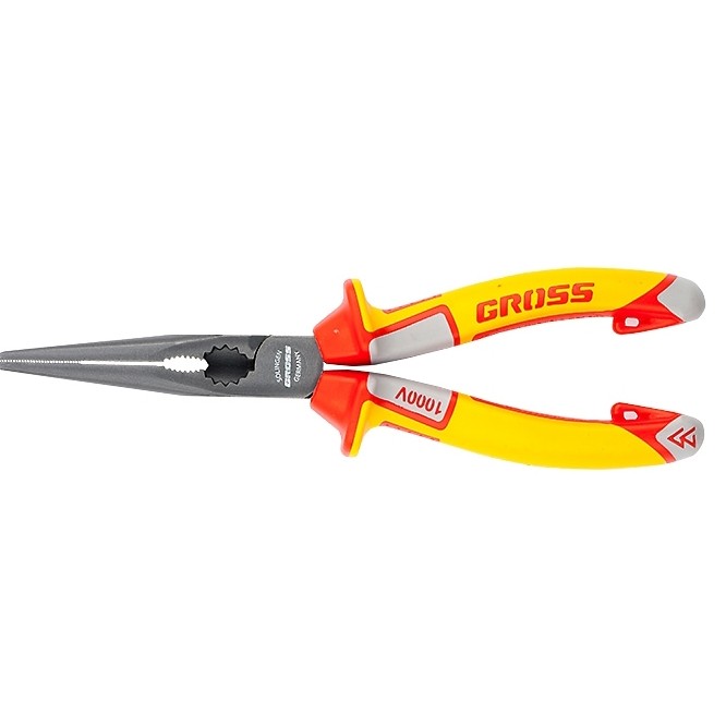 Длинногубцы прямые, диэлектрические рукоятки до 1000 В, трехкомп. рукоятки, 205 мм Gross