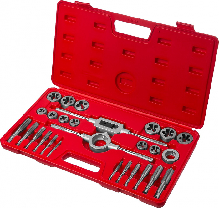 Фото Набор метчиков и плашек М3-М12 (27 шт) в пласт.футляре