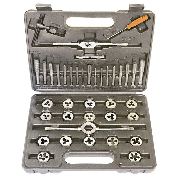 Фото Набор метчиков и плашек М3-М12, плашко-метчикодержатель, 40 пред., пластиковый бокс Sparta