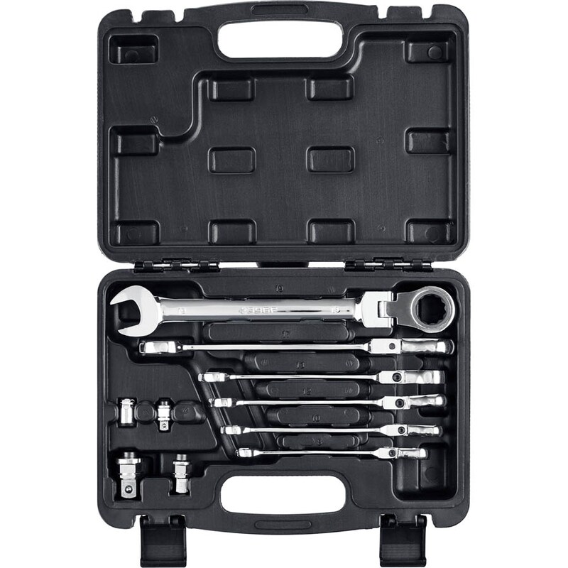 Наборы трещоточных комбинированных ключей шарнирных с адаптерами ЗУБР 27102-H10 серия «ПРОФЕССИОНАЛ»