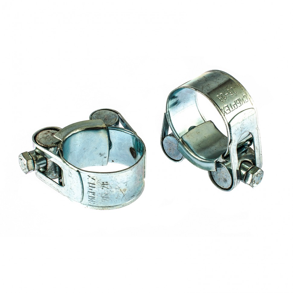 Хомуты мет., силовые 26-28 мм, ширина 18 мм, шарнирный, W1, 2 шт Сибртех