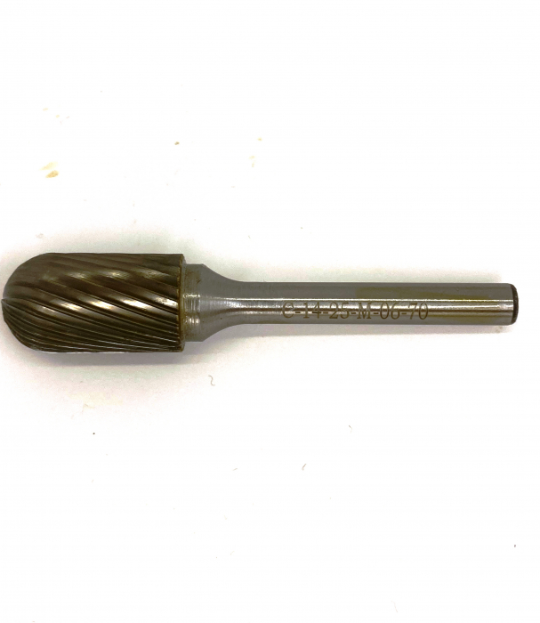 Фото Борфреза сфероцилиндрическая тип С 14х25х6х70 R6 спиральная насечка арт. C14 25М06 Sekira