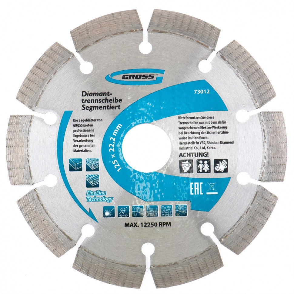 Диск отрезной алмазный 230х22,2 мм, сегментный, упорядоченный алмаз, сухая резка Gross
