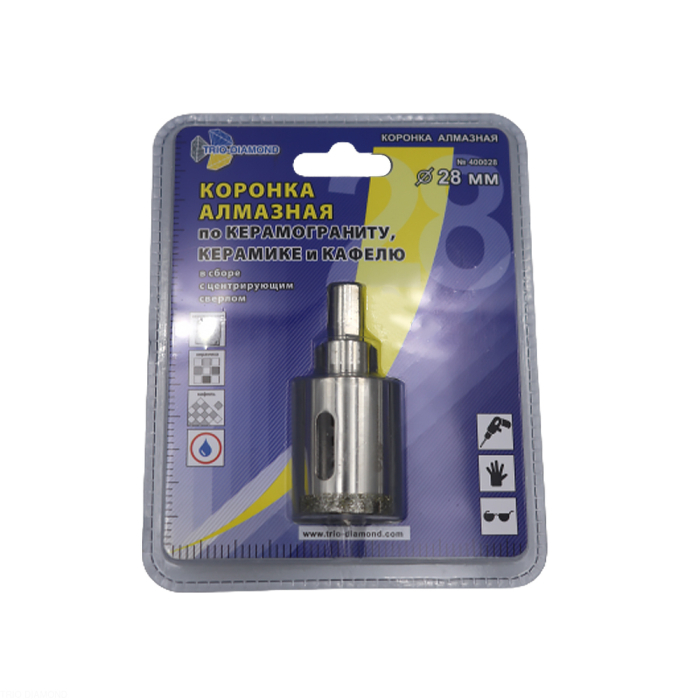 Фото Коронка алмазная по керамике и кафелю с центрирующим сверлом 28мм