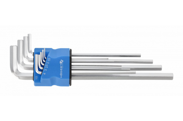 Фото Набор шестигранных экстра длинных Г-образных ключей 1,5-10 мм, S2, 9 шт. HOEGERT