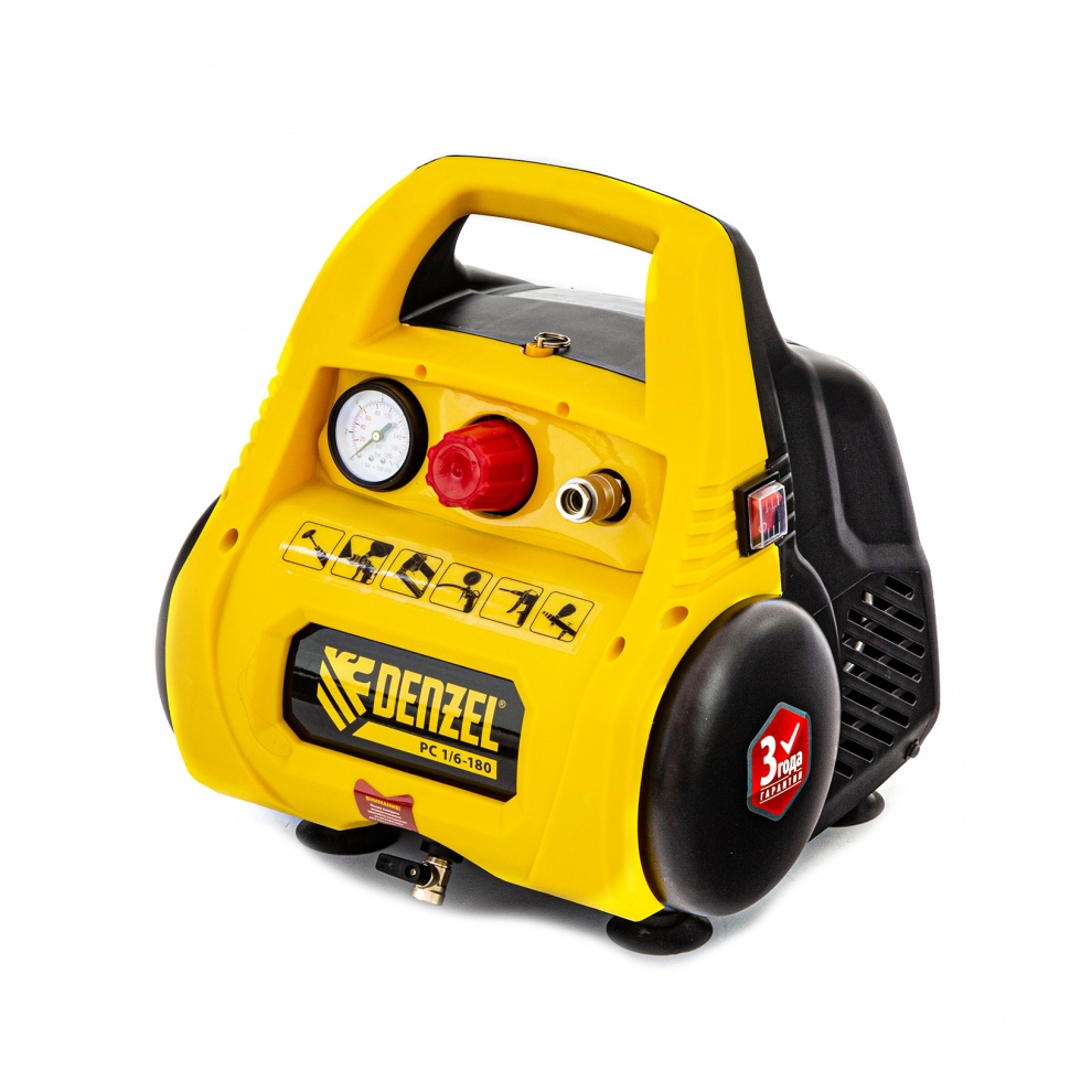 Фото Компрессор воздушный безмасляный РС 1/6-180,1, 1 кВт, 180 л/мин, 6 л Denzel