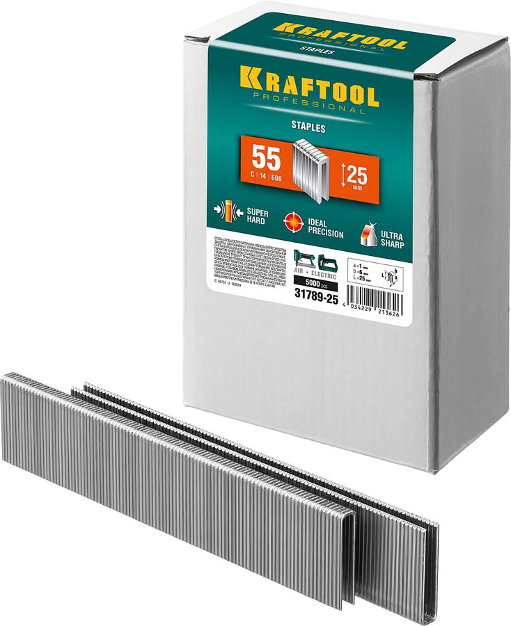 Скобы для степлера узкие KRAFTOOL,31789-25 скобы тип 55, 25 мм