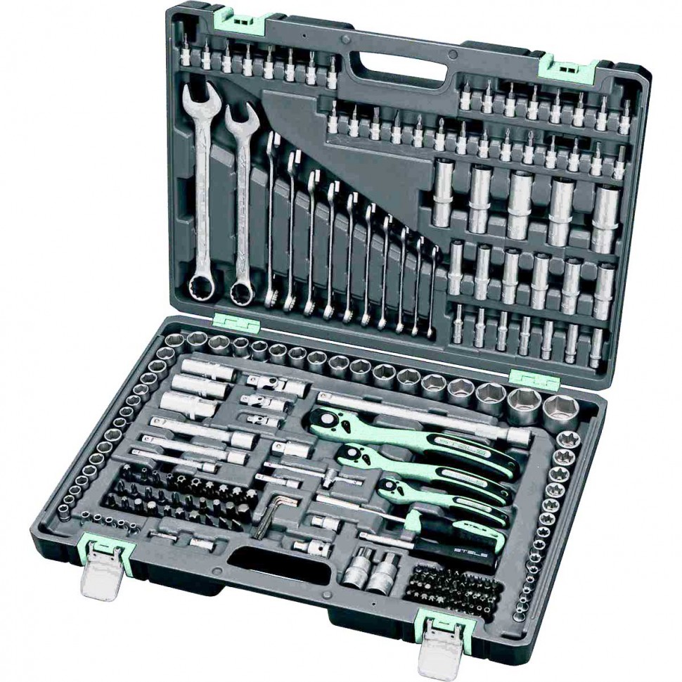 Набор инструмента, 1/4, 3/8, 1/2, Cr-V, S2, усил. кейс, 216 пред. Stels