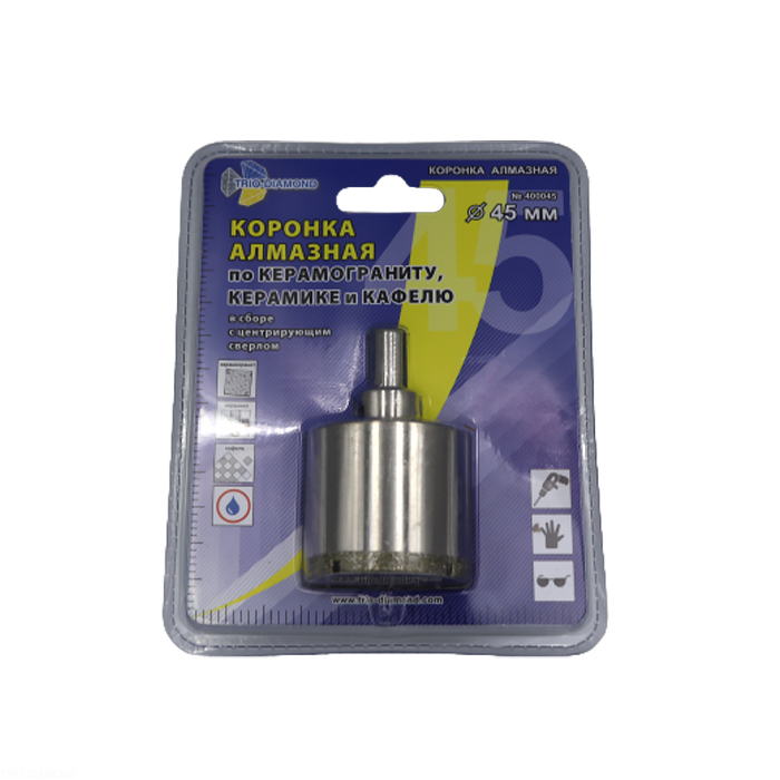 Фото Коронка алмазная по керамике и кафелю с центрирующим сверлом 45мм
