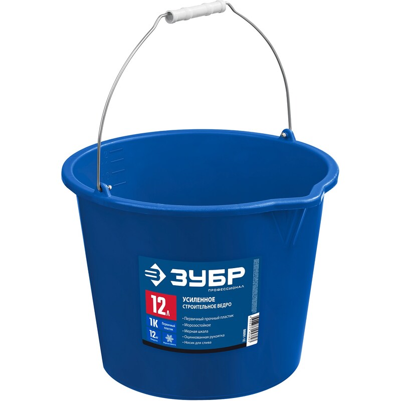Фото Ведро строительное усиленное пластмассовое с носиком 12 л Зубр 06091-12