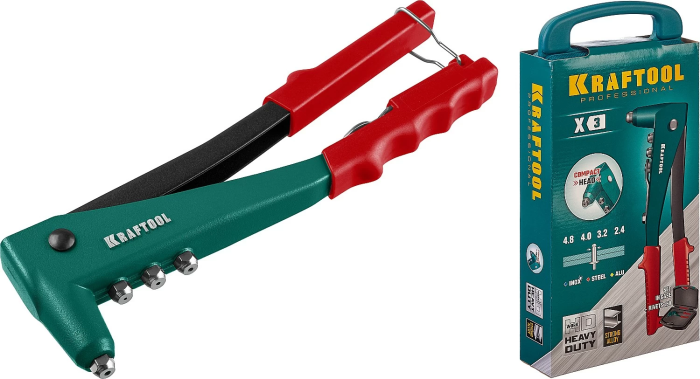 Литой заклепочник KRAFTOOL заклепки 2.4-4.8 мм - алюминий и сталь; 2.4-4.0 мм - нерж. сталь, в кейсе, с набором заклепок 31170-H6_z01