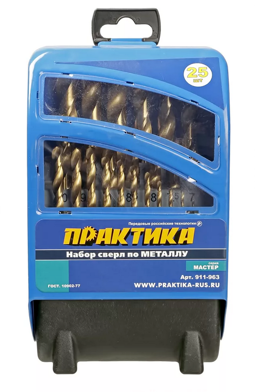 Набор сверл по мет. 1-13 мм, 25 шт, кассета Практика