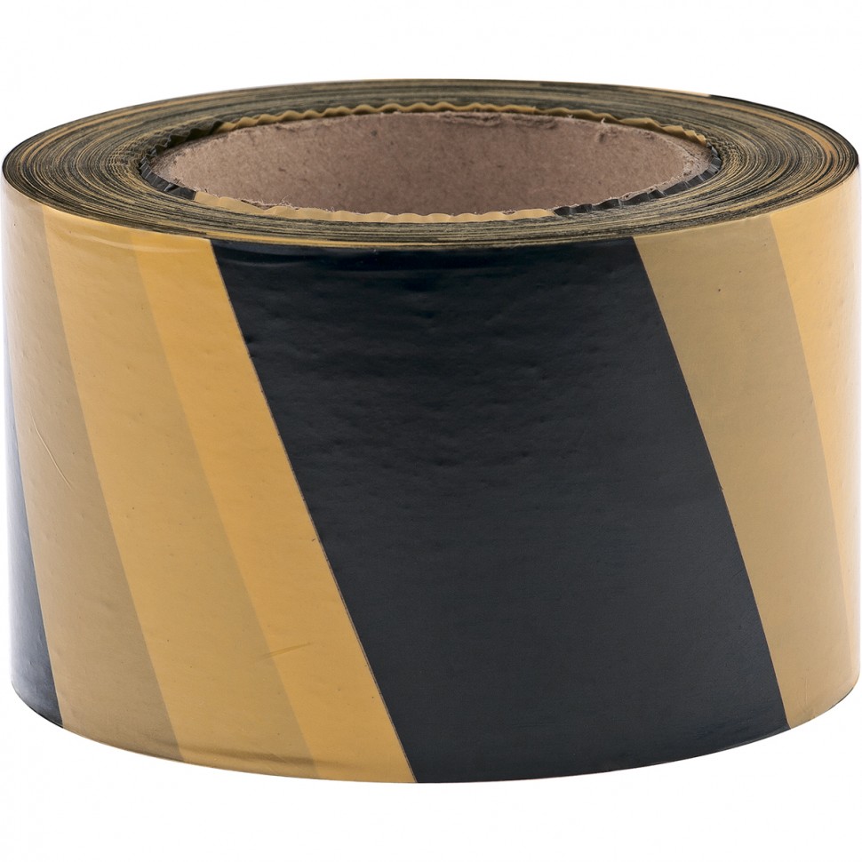Фото Лента сигнальная, 75 мм х 200 м, черно-желтая Россия Сибртех