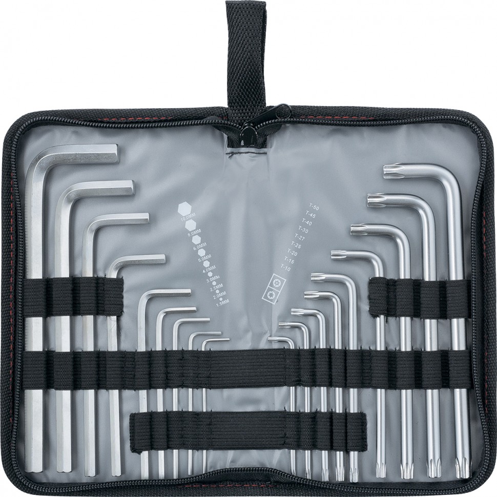 Набор ключей имбусовых HEX-TORX, 18 шт: HEX 1,5-10 мм, T10-T50, CrV, удл.Matrix