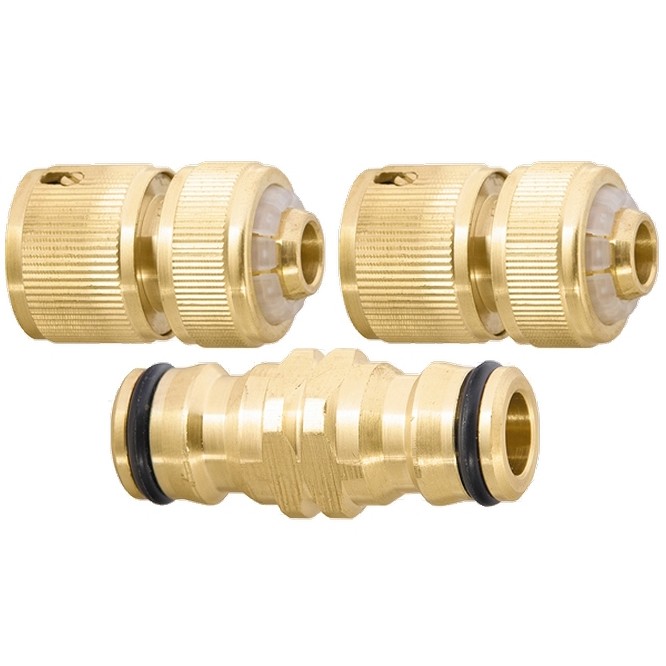 Фото Набор для подключения шланга 1/2, переходник, 2 соединителя, аквастоп, латунный Palisad