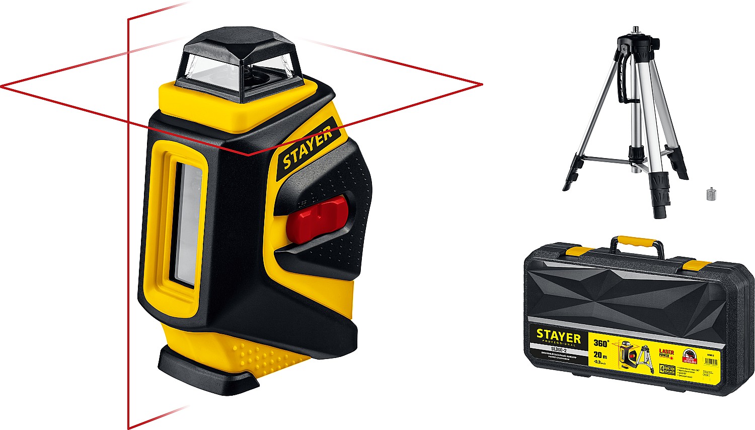 Фото Линейный лазерный нивелир со штативом в кейсе STAYER 20 м, SL360-2 34962-2 Professional
