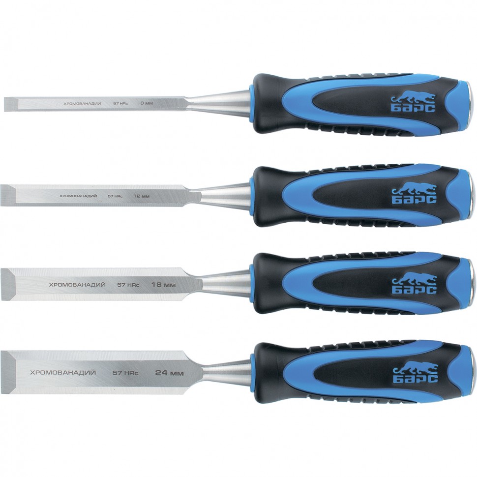 Фото Набор долот-стамесок плоских, 4 шт, 8-12-18-24 мм, , мет. затыльник Барс
