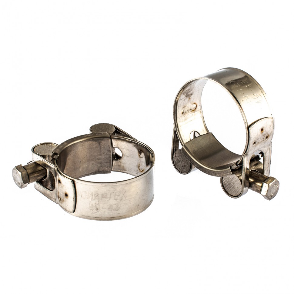 Фото Хомуты мет., силовые 40-43 мм, ширина 20 мм, шарнирный, W4, 2 шт Сибртех