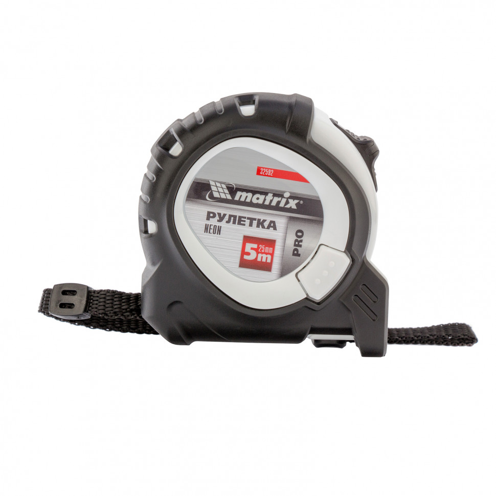 Рулетка Neon, 5 м x 25 мм, обрез. корпус, 3 фиксации, Pro Matrix
