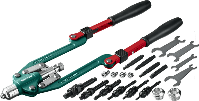 Складной заклепочник 3-в-1, в кейсе, 31182_z01 KRAFTOOL заклепки вытяжные, резьбовые (М4-М12, d=3.2-6.4 мм), штифты М4-М8