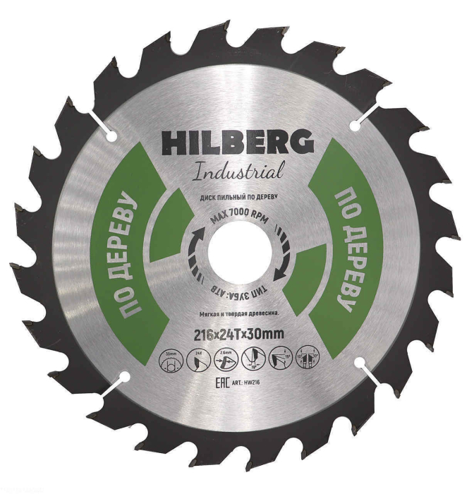 Фото Диск пильный Hilberg Industrial Дерево 216*30*24Т